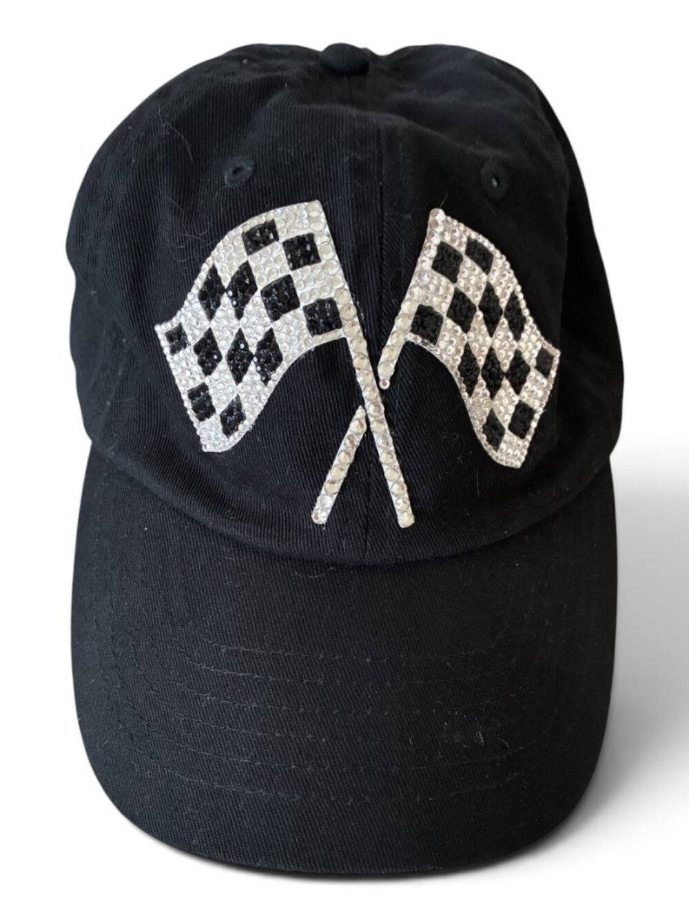Samantha Busch Racing Checkered Flag Hat - Black Rhinestone Bling
